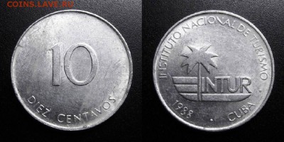 МОНЕТЫ МИРА 05-19 - Куба – 10 сентаво (1988) «INTUR» алюм. Н1