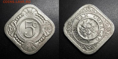 МОНЕТЫ МИРА 05-19 - Нидерландское Кюрасао – 5 центов (1948) «Апельсиновое дерево» (XF) Н1