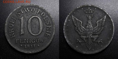 МОНЕТЫ МИРА 05-19 - Польша – 10 фенигов (1917) «Регентское королевство Польша – сателлит Германии» железо №6