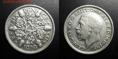 МОНЕТЫ МИРА 05-19 - Великобритания – 6 пенсов (1929) «Георг V» (Ag-0,5000) Н1