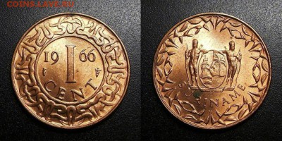 МОНЕТЫ МИРА 05-19 - Суринам - 1 цент (1966) бронза (aUNC) Н1