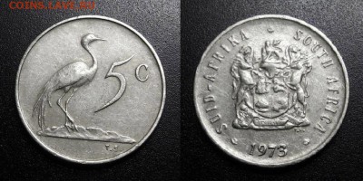 МОНЕТЫ МИРА 05-19 - ЮАР – 5 центов (1973) «Синий журавль»