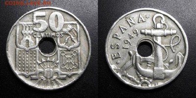 МОНЕТЫ МИРА 05-19 - Испания – 50 сентимо (1949) «Якорь» №2