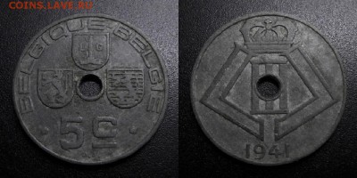 МОНЕТЫ МИРА 05-19 - Бельгия – 5 сантимов (1941) цинк Н1