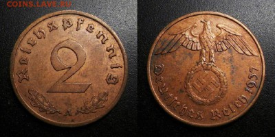 МОНЕТЫ МИРА 05-19 - Германия (3-й Рейх) – 2 рейхспфеннига (1937 А) бронза №6