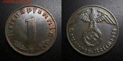 МОНЕТЫ МИРА 05-19 - Германия (3-й Рейх) – 1 рейхспфенниг (1938 Е) бронза №1