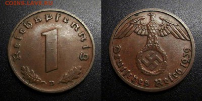 МОНЕТЫ МИРА 05-19 - Германия (3-й Рейх) – 1 рейхспфенниг (1939 D) бронза №3