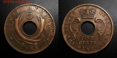 МОНЕТЫ МИРА 05-19 - Брит. Восточная Африка – 5 центов (1955 Н) бронза Н1