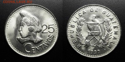 МОНЕТЫ МИРА 05-19 - Гватемала – 25 сентаво (1990) «Индеец» (d-27мм) (UNC) У1
