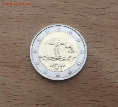 биметалл 2 евро Латвия 2015 Черный аист - bimetall_2_evro_latvija_2015_vymirajushchie_vidy_chernyj_aist_unc_fauna_zhivotnye_ptica
