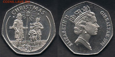 Гибралтар 50 пенсов 1991 "Рождество" до 11.06.19 в 22:00 - Gibraltar_KM#83_05062019