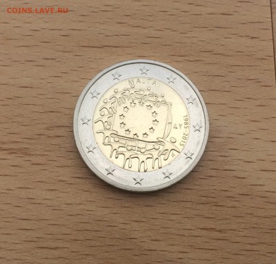 биметалл 2 евро Мальта 2015 30 лет Флагу ЕС UNC - IMG_7600.JPG
