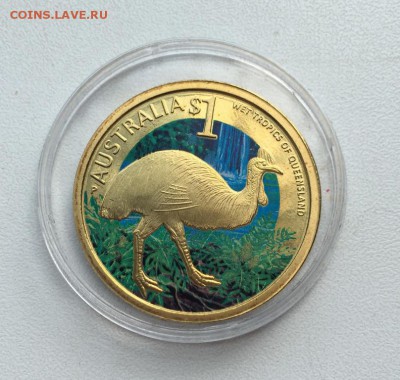 Австралия 1$ доллар 2011 Казуар Влажные тропики Квинсленда - avstralija_1_dollar_2011_kazuar_vlazhnye_tropiki_kvinslenda_zhivotnye_fauna_ptica_emal