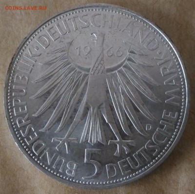 ФРГ 5 марок Лейбниц 1966 с рубля - Германия 5 марок Лейбниц 1966 аверс