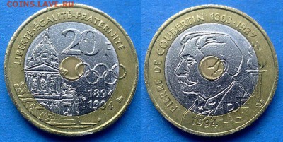100 летМОК) до 14.06 - Франция 20 франков 1994 МОК БИМ