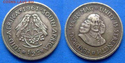 ЮАР - ½ цента 1961 года до 14.06 - ЮАР 0.5 цента 1961