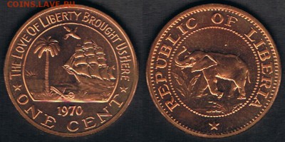 Либерия 1 цент 1970 "Слон" до 13.06.19 в 22:00 МСК - Liberia_KM#13_08062019