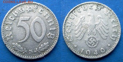 Германия (Третий рейх) - 50 рейхспфеннигов (В) 1940 до 15.06 - Германия - Третий рейх 50 рейхспфеннигов 1940