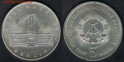 ГДР 5 марок 1987 "Красная Ратуша" до 12.06.19 в 22:00 МСК - DDR_KM#115_10062019
