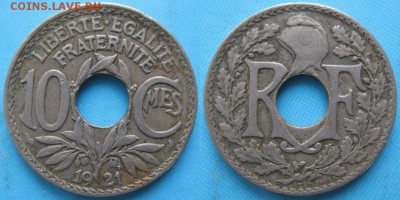 38.Монеты Франции 1918-1941г. - 38.4. -Франция 10 сантим 1921    160-ас20-5866