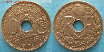 38.Монеты Франции 1918-1941г. - 38.18. -Франция 10 сантим 1938    160-ас20-5854
