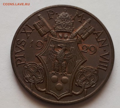 Ватикан 10 чентезимо 1929, тираж - 10 000 - 10