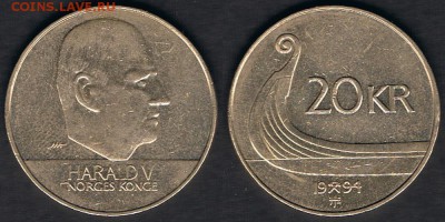 Норвегия 20 крон 1994 "Драккар" до 22.06.19 в 22:00 МСК - Norway_KM#453_1994_16062019