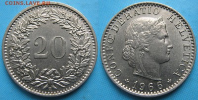 Швейцария 20 раппен 1966 до 22-06-19 в 22:00 - Швейцария 20 раппен 1966     8159