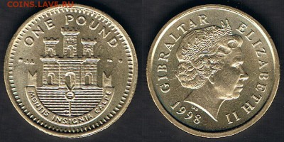 Гибралтар 1 фунт 1998 "Герб" до 26.06.19 в 22:00 - Gibraltar_KM#869_1998_20062019