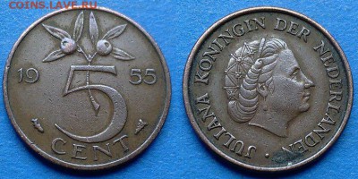 Нидерланды - 5 центов 1955 года до 26.06 - Нидерланды 5 центов 1955