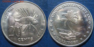 КОКОСОВЫЕ острова 20 центов 2004 г До 24.06 В 22-00 МСК - 20 кокос
