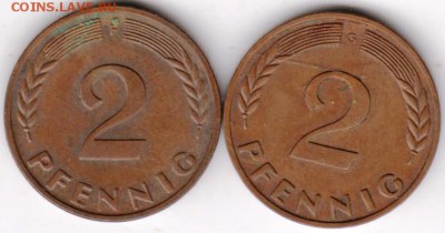 Германия 2 пфеннига 1966 г.G,F до 24.00 28.06.19 г. - 035