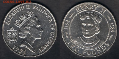 Гернси 2 фунта 1991 "Генрих II Плантагенет" 27.06.19 22:00 - Guernsey_KM#54_21062019