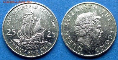 Восточные Карибы - 25 центов 2007 года (Парусник) до 28.06 - Восточные Карибы 25 центов 2007