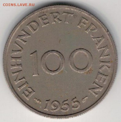 СААРЛАНД 100 ФРАНКОВ 1955 ДО 29.06.19 В 22Ч (Е929) - 4-с1