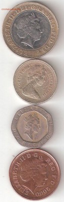 Великобритания 4 монеты: 2фунта2009,1фунт1983,20пенс1989,2п - BRITISH-4st A coin 3,22