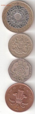 Великобритания 4 монеты: 2фунта2009,1фунт1983,20пенс1989,2п - BRITISH-4st P coin 3.22