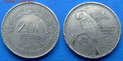 Колумбия - 200 песо 2014 года (Попугай) до 1.07 - Колумбия 200 песо 2014