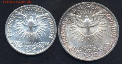 Ватикан 5 и 10 лир 1939 г.    1.07. 19 г. 22 -00 МСК. - Ватикан оценка 1