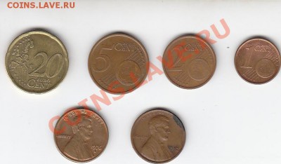 1,2,5,20 евроцентов + 2 шт. по 1 центу USA - Буфер обмена01