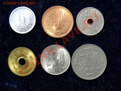 Набор из 6 монет Японии - Монеты Японии 1 йена 1996, 10 йен 1997, 50 йен 1975, 5 йен 1998, 100 йен 1998, 500 йен 1989.JPG