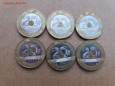 Франция 20 франков 1992 триметалл 6 шт оптовый лот до 01.07 - 20190626_200328