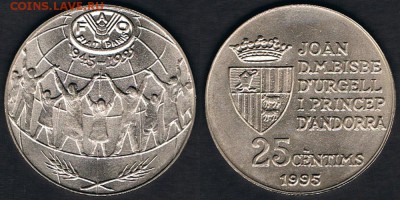 Андорра 25 сантимов 1995 "50 лет ФАО" 03.07.19 22:00 - Andorra_KM#109_27062019
