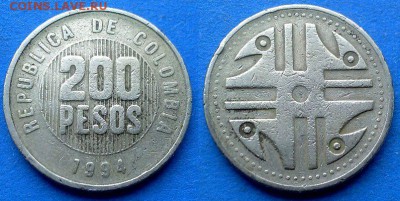 Колумбия - 200 песо 1994 года до 4.07 - Колумбия 200 песо 1994