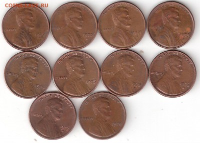 США 1цент-10 монет (1969-79г.г.) - 1 Цент-10шт Р 69-79