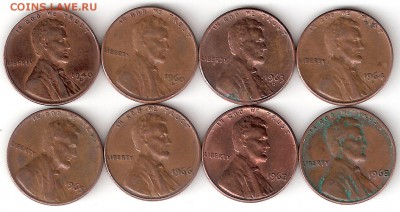США 1цент- 8 монет (1940-68г.г.) - 1 Цент-8шт  Р 40-68