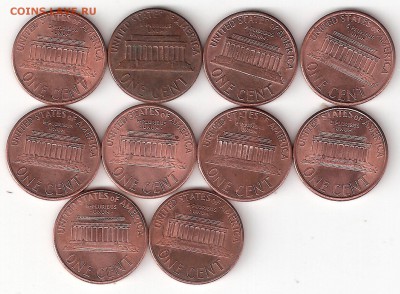 США 1цент-10 монет (1985-99г.г.) - 1 Цент-10шт А 85-99