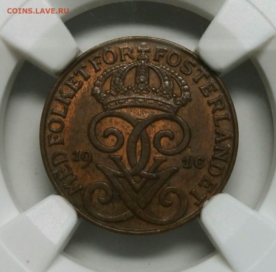 Швеция. 1 öre 1916 short "6" NGC MS64BN до 3 июля 22-30 - P_20190628_205132_1_1