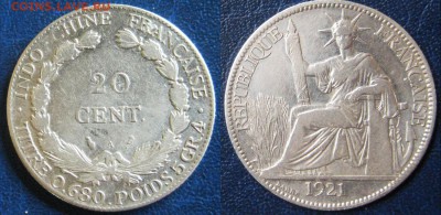 Французский Индокитай 20 сантимов 1921 г До 01.07 в 22-00МСК - фр индок