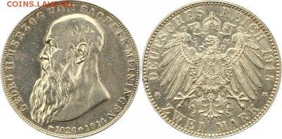 Германия 2 марки Саксен меиненген посмертный на оценку - 1
